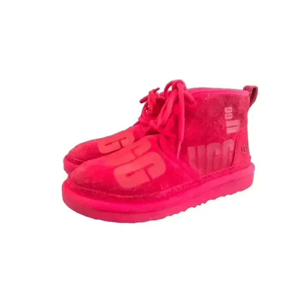 UGG PINK BOOTIES LACE UP FUZZY LINED WOMENS SIZE 3 - Picture 4 of 8